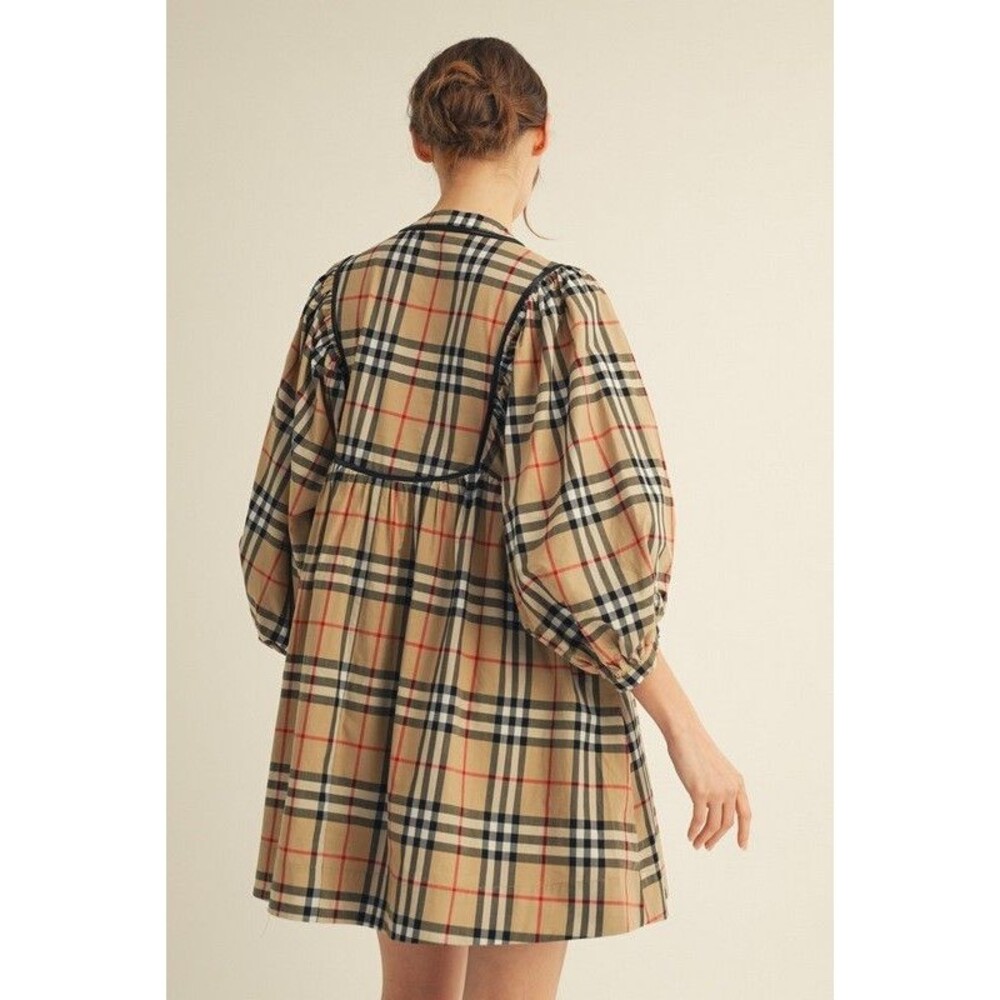 Jodifl Tie Neck Detail Plaid Babydoll Dress - Picture 4 of 4